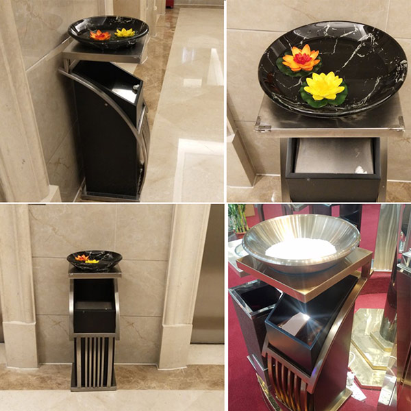 Hình ảnh thật của thùng rác thép phun sơn có khay đá