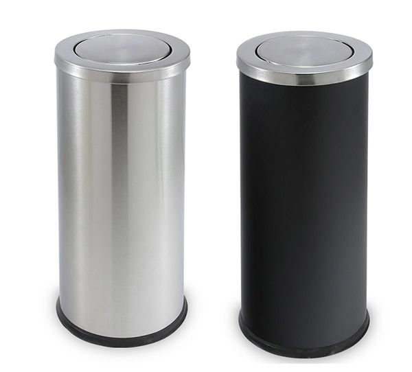 Thùng rác tròn nắp bập bênh bằng Inox và thép phun sơn