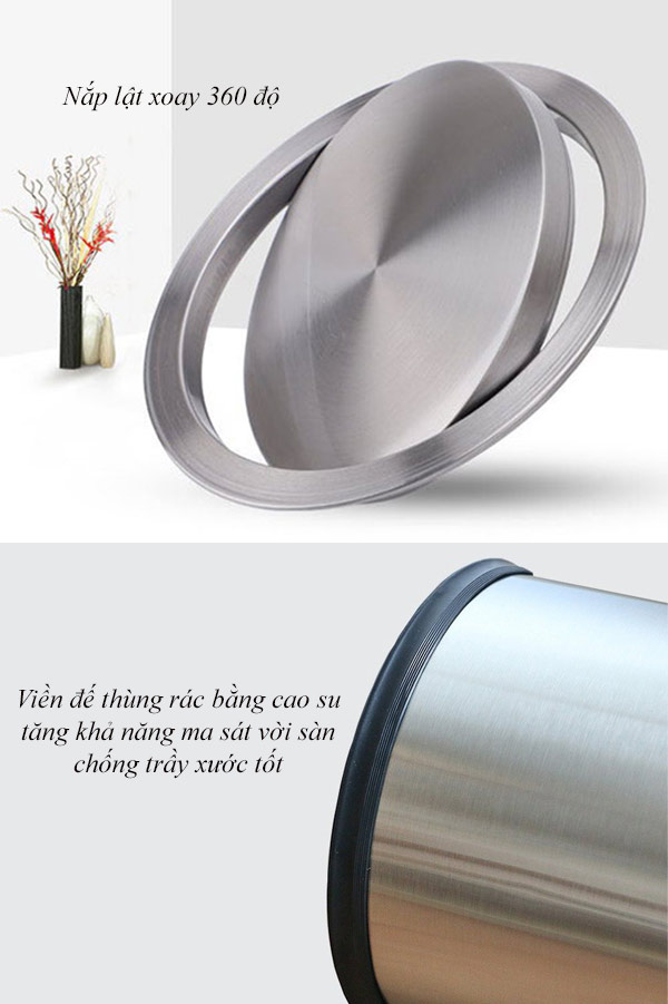 Chi tiết bộ phận thùng rác inox nắp lật
