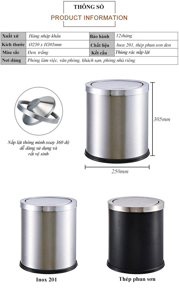 Thông số kích thước thùng rác văn phòng cỡ nhỏ