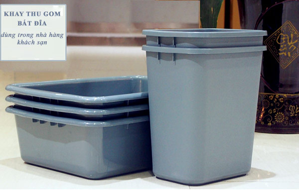 Khay nhựa và xô nhựa dùng trong xe thu gom bát đĩa