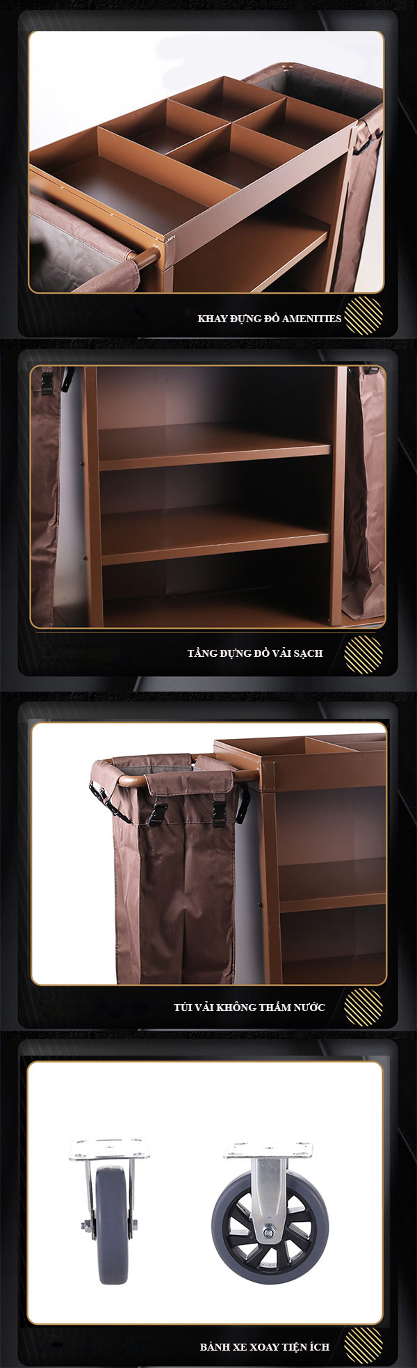 Mô tả đặc điểm và kết cấu xe đẩy dọn phòng