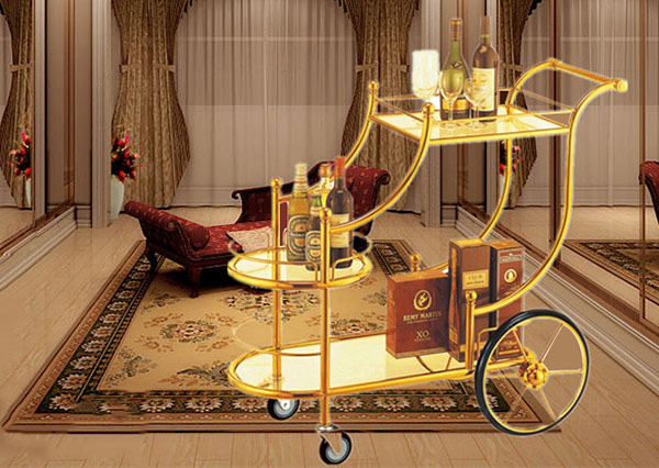Mẫu xe đẩy rượu cao cấp chất liệu inox mạ vàng 304
