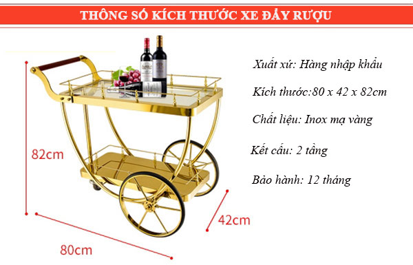 Chi tiết kích thước xe đẩy phục vụ rượu