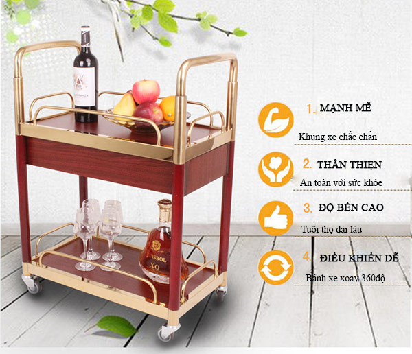 Bán xe đẩy phục vụ rượu nhà hàng bằng gỗ