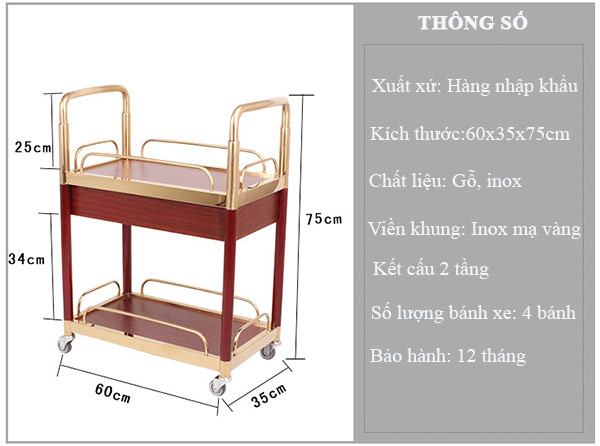 Kích thước xe đẩy phục vụ rượu