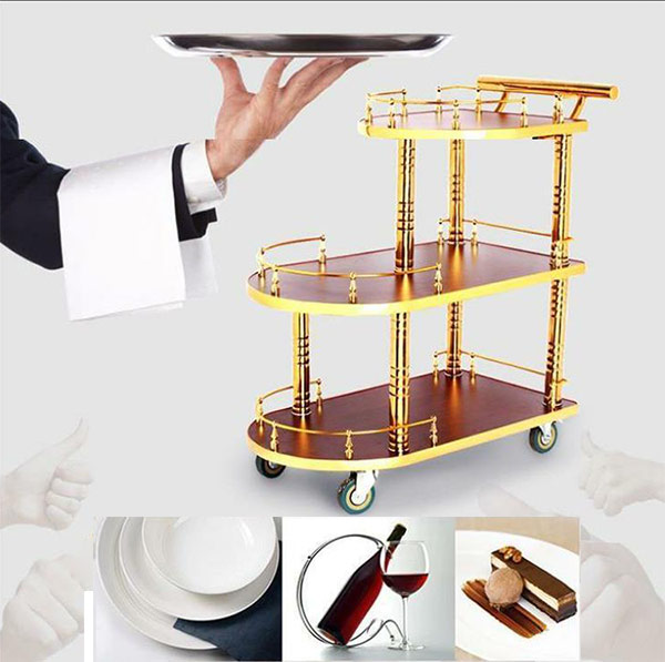 Xe đẩy rượu 3 tầng - Mẫu xe phục vụ bàn hạng sang trong nhà hàng