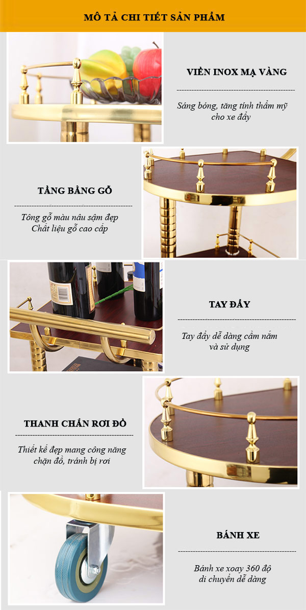 Mô tả các chi tiết của xe đẩy rượu nhà hàng