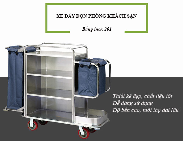 Mẫu xe dọn phòng khách sạn khung inox độ bền cao