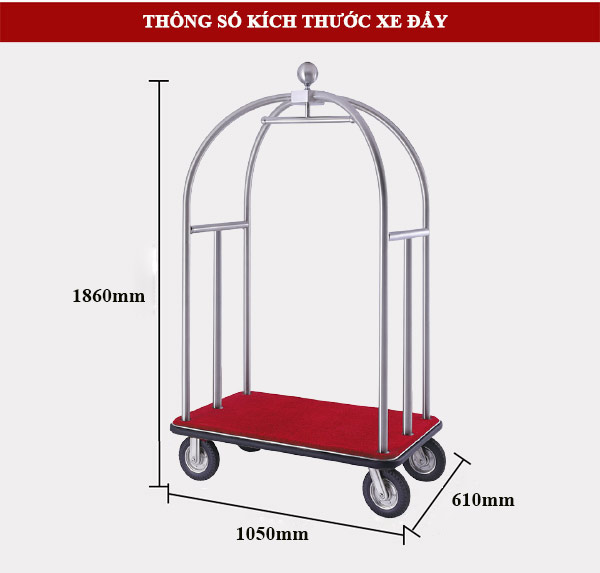 Kích thước xe đẩy hành lý bằng inox