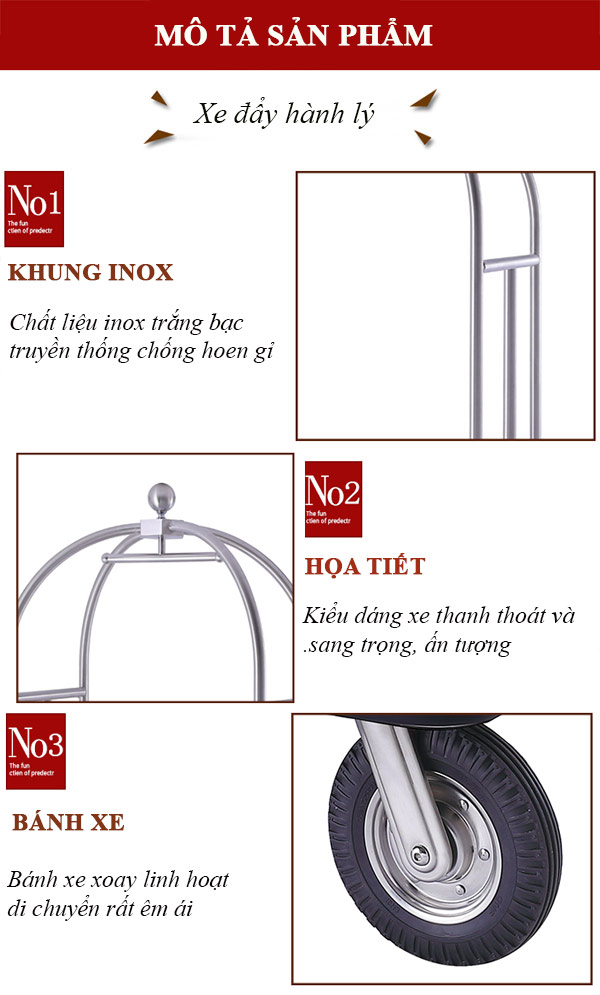 Đặc điểm cấu thành xe chở hành lý làm bằng inox