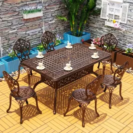 Bàn ghế sân vườn nhôm đúc họa tiết hoa lan