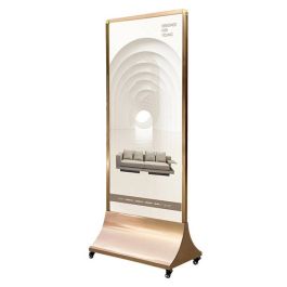 Bảng standee ngoài trời có bánh xe inox vàng