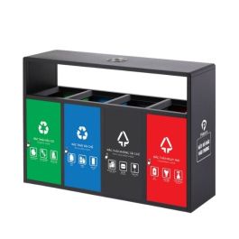 Thùng rác 4 ngăn ngoài trời có gạt tàn bằng thép