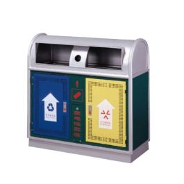 Thùng rác ngoài trời 2 ngăn màu xanh vàng