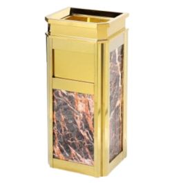 Thùng rác đá vân đỏ inox vàng HTG-12A-R