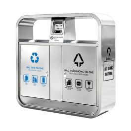 Thùng rác đường phố 2 ngăn inox