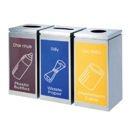 Thùng rác inox 3 ngăn ngoài trời