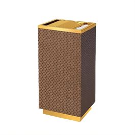 Thùng rác inox vàng bọc giả da vân caro