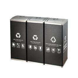 Thùng rác nắp lật 3 ngăn ngoài trời