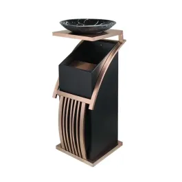 Thùng rác sảnh viền màu đồng khay thủy tinh