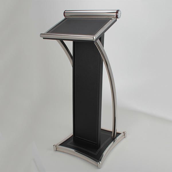 Bán bục phát biểu inox trắng thân bọc da - bục đứng phát biểu cao cấp