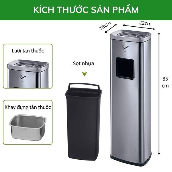 Cây gạt tàn thuốc lá inox hình chữ nhật - hình 4