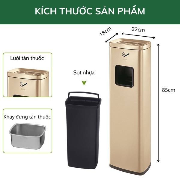 Cây gạt tàn thuốc lá inox hình chữ nhật - hình 5