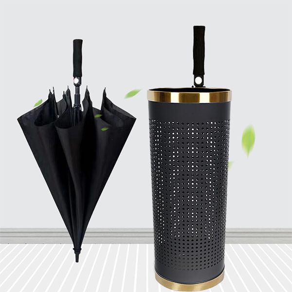 Ống cắm ô dù thép sơn tĩnh điện viền inox vàng - hình 5