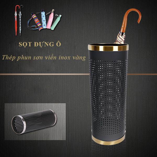Ống cắm ô dù thép sơn tĩnh điện viền inox vàng - hình 3