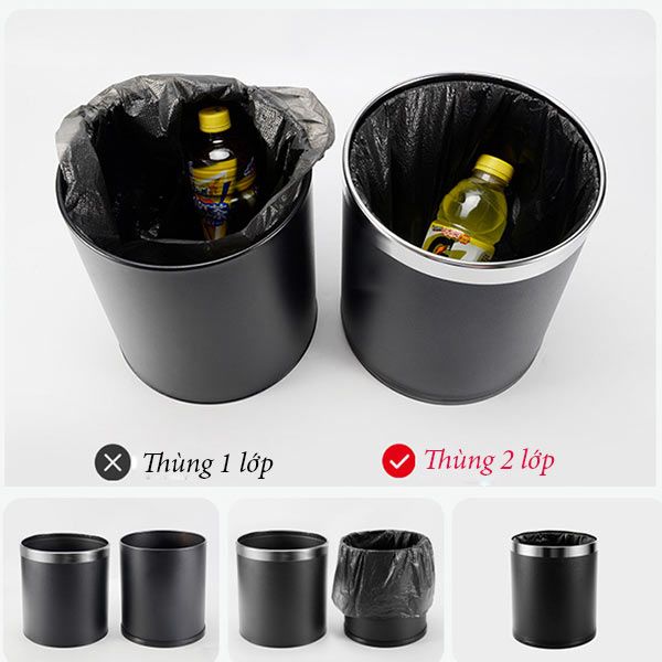 Sọt rác nhựa 2 lớp màu đen - hình 6