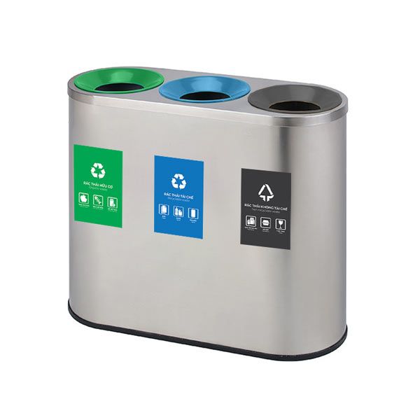 Thùng rác inox 3 ngăn không nắp - hình 2