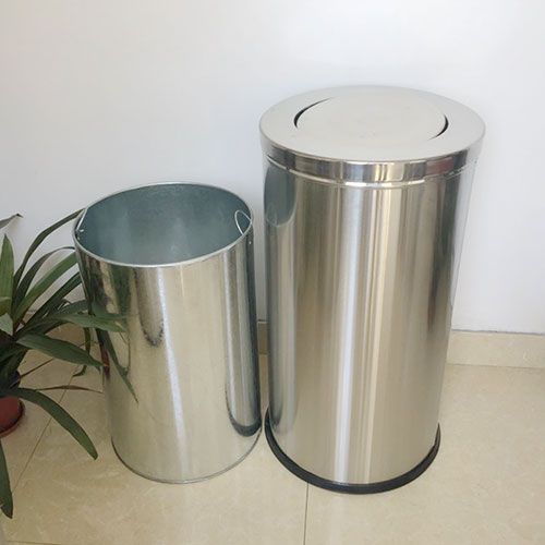 Thùng rác khách sạn hành lang thang máy inox nắp lật TRS-2