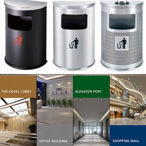 Thùng rác inox bán nguyệt có gạt tàn - hình 6