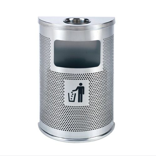 Thùng rác inox bán nguyệt có gạt tàn - hình 2