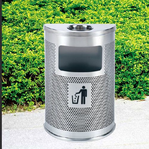 Thùng rác inox bán nguyệt có gạt tàn - hình 4