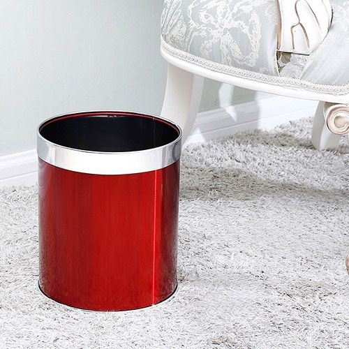 Thùng rác thép sơn đỏ viền inox trắng - hình 2