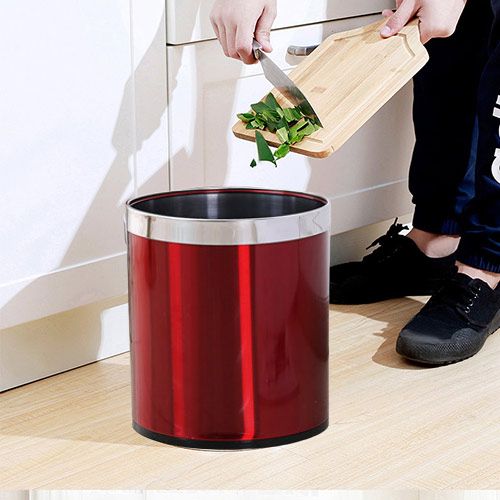Thùng rác thép sơn đỏ viền inox trắng - hình 3