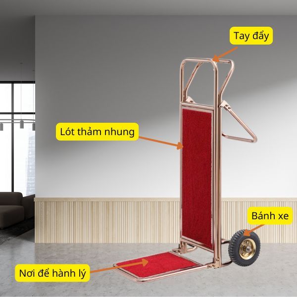 Xe kéo đẩy hành lý inox vàng - hình 6