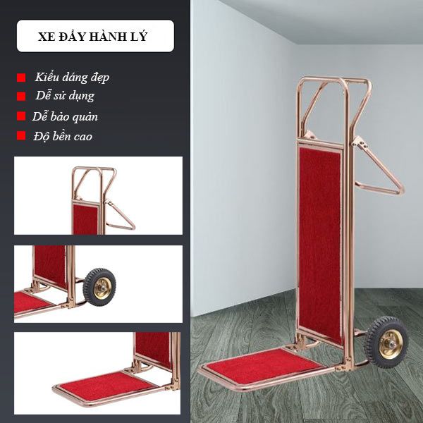 Xe kéo đẩy hành lý inox vàng - hình 4