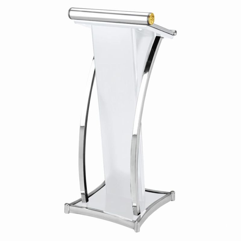 Bục phát biểu sơn trắng viền inox trắng