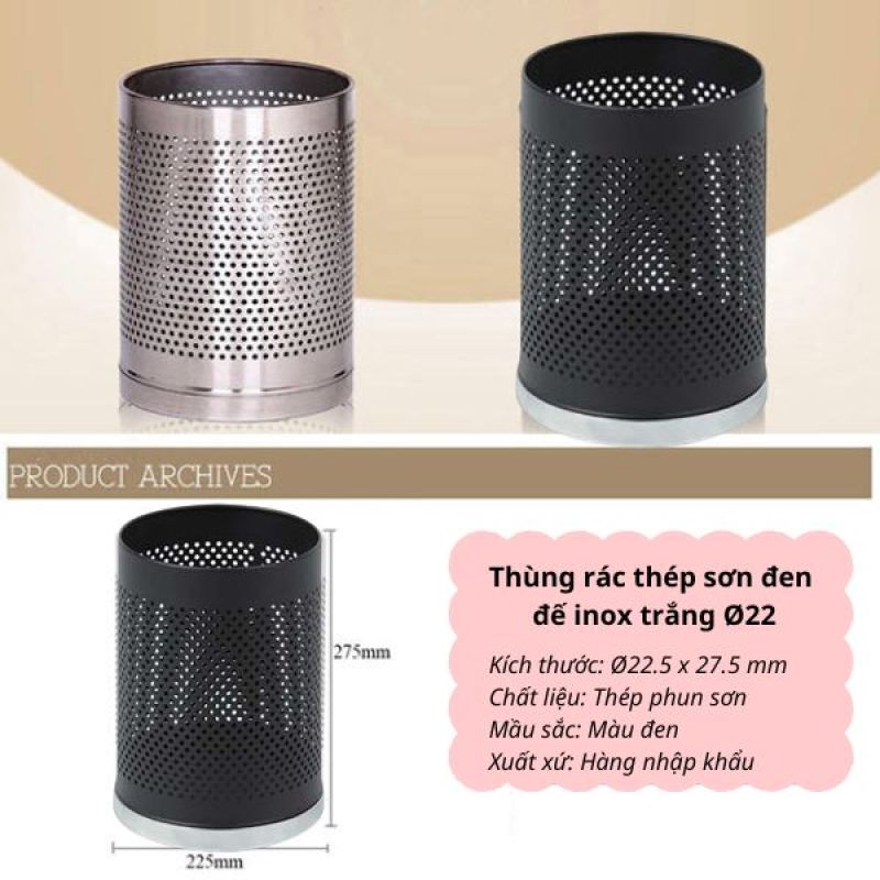 Sọt rác văn phòng thép sơn đen viền inox trắng - sọt rác văn phòng ...