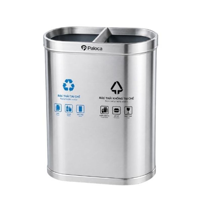 Thùng đựng rác inox 2 ngăn không nắp