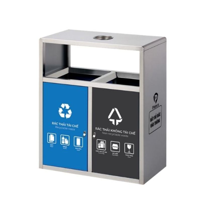 Thùng phân loại rác 2 ngăn inox