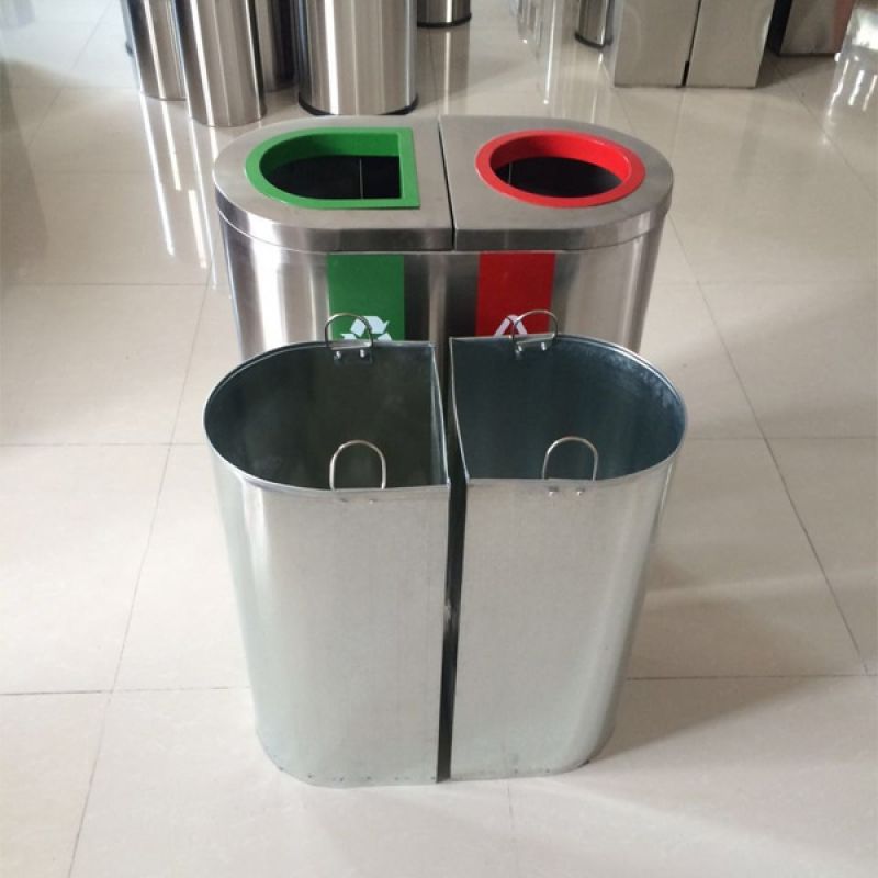 Thùng phân loại rác bằng inox 2 ngăn, 4 ngăn chất lượng cao