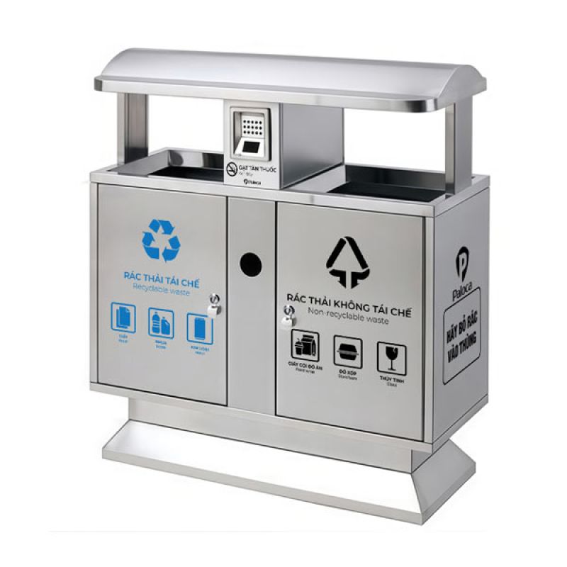 Thùng rác công viên inox 2 ngăn