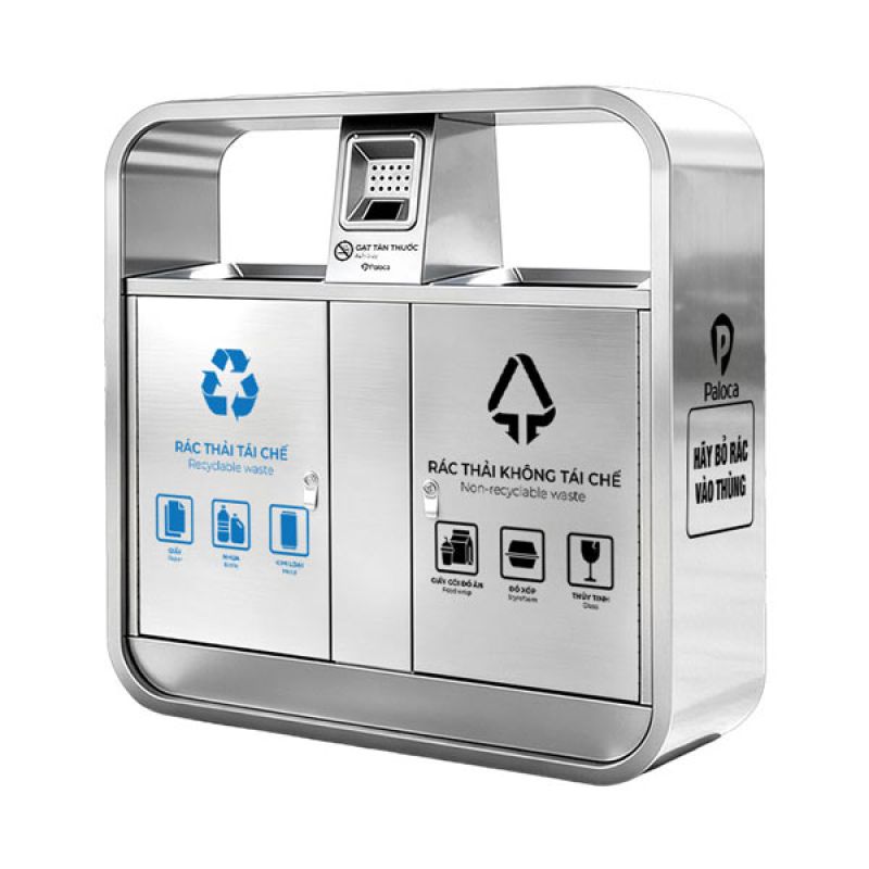 Thùng rác đường phố 2 ngăn inox