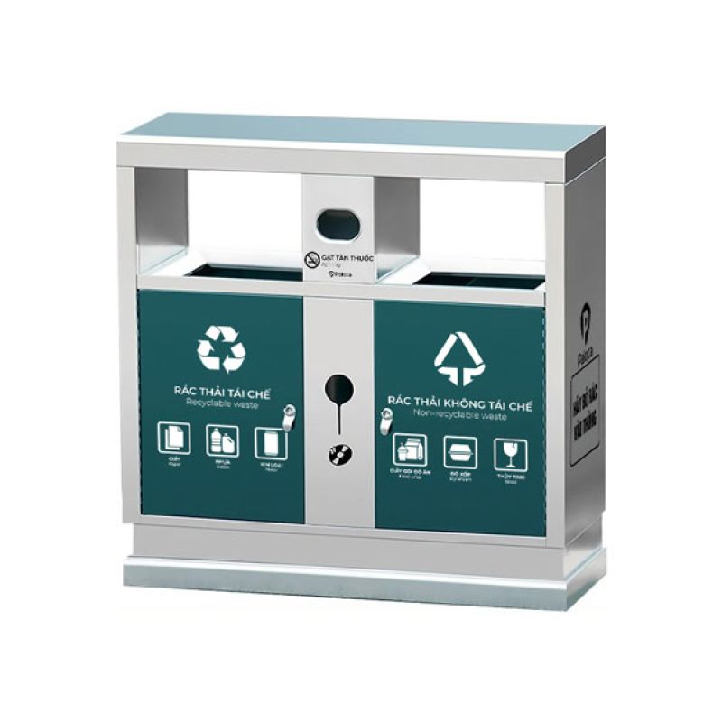 Thùng rác inox 2 ngăn có mái che