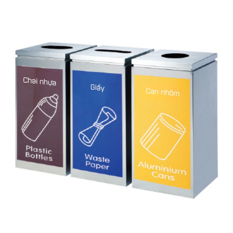 Thùng rác inox 3 ngăn ngoài trời