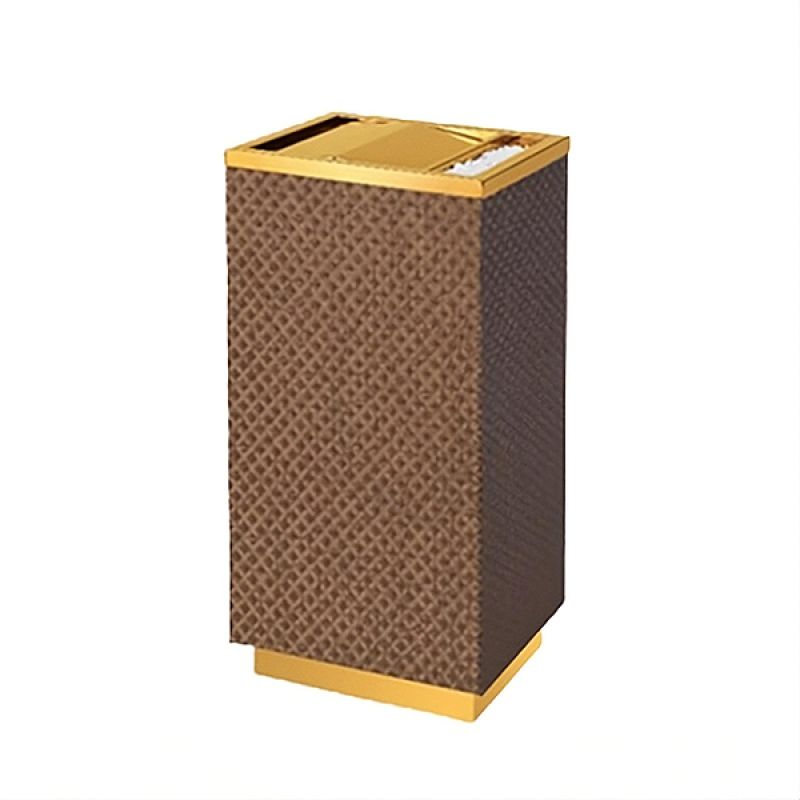 Thùng rác inox vàng bọc giả da vân caro